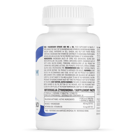 Cytrynian Magnezu 400 mg + B6, 90 tabletek